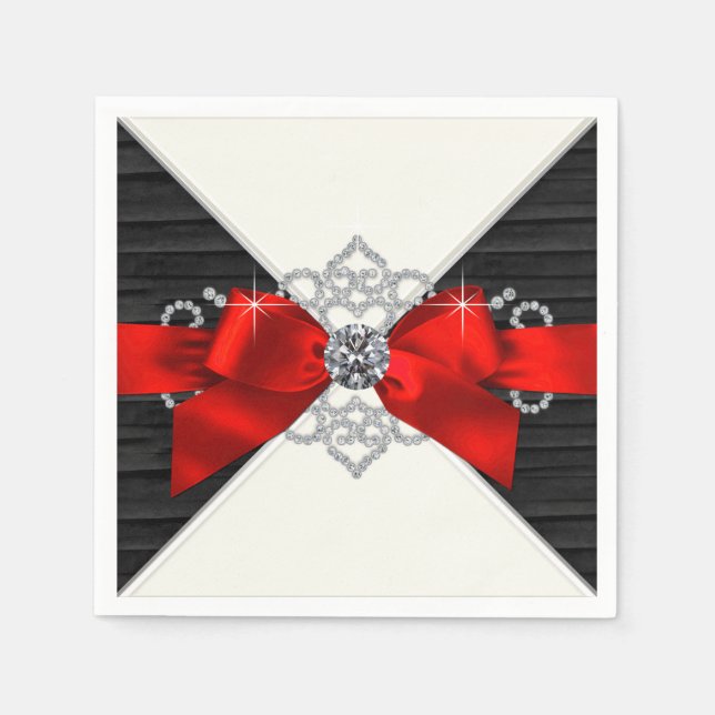 Serviettes En Papier Parti des Bow Diamond Rouge et Noir (Devant)