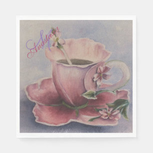 SERVIETTES EN PAPIER PARTIE ROSE DE MONOGRAMME DE TASSE DE THÉ DE FLEU