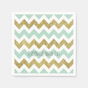 Serviettes En Papier Parties scintillant Chevron Mint et Gold Faux