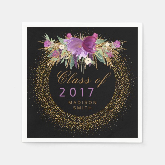 Serviettes En Papier Parties scintillant de graduation Aquarelle Fleur  (Devant)