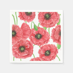 Serviettes En Papier Pavot aquarelle motif floral