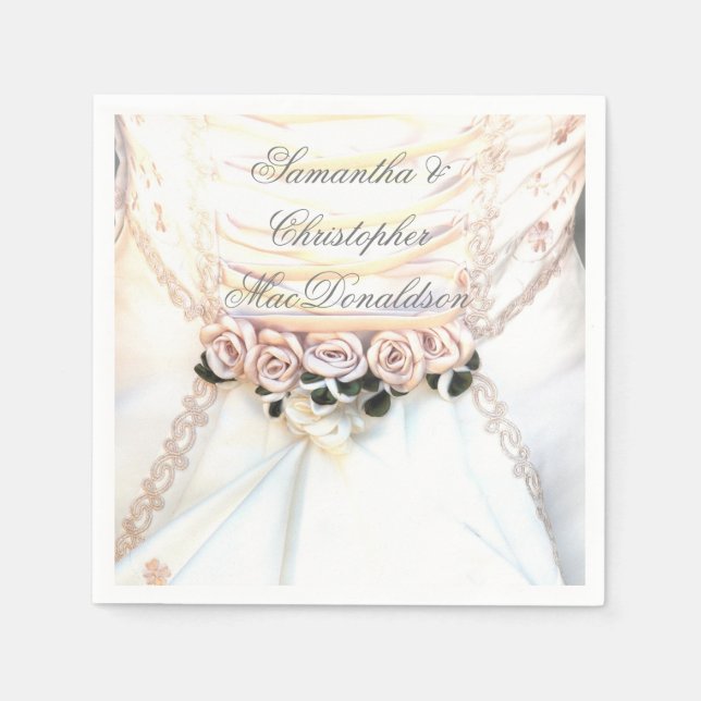Serviettes En Papier Pêcher roses floraux et robe mariage (Devant)