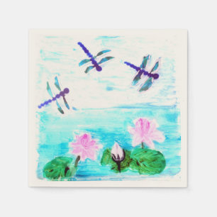 Serviettes En Papier Peinture à l'étang Nénuphar de libellules