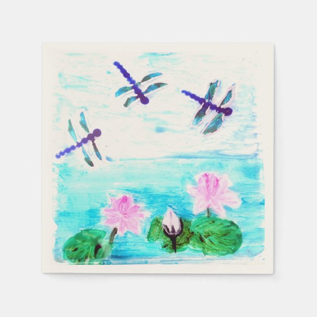 Serviettes En Papier Peinture à l'étang Nénuphar de libellules (Devant)