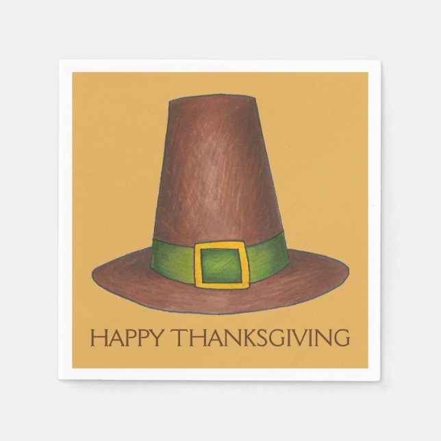 Serviettes En Papier Pèlerin Puritan Casquette Bon thanksgiving Automne (Devant)