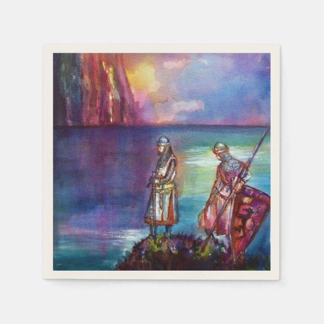 Serviettes En Papier PENDRAGON Chevaliers médiévaux, Coucher de soleil  (Devant)