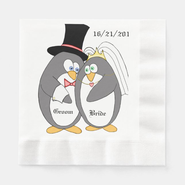 Serviettes En Papier Penguin Love Mariage personnalisé serviettes (Devant)