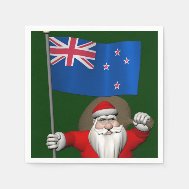 Serviettes En Papier Père Noël Avec L'Ensigne De Nouvelle-Zélande (Devant)