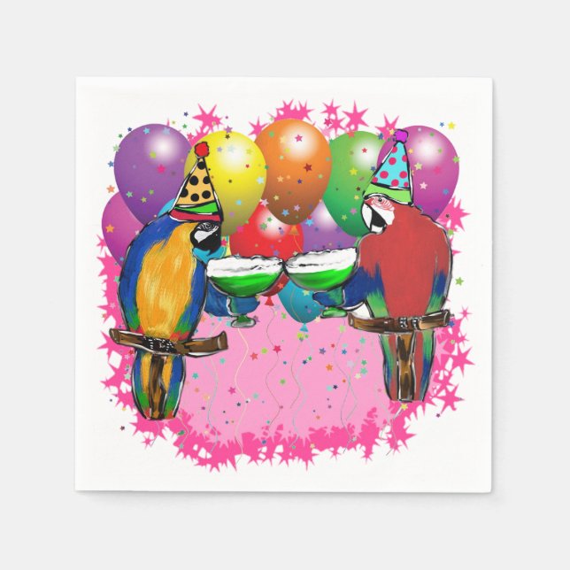 SERVIETTES EN PAPIER PERROQUETS D'ANNIVERSAIRE (Devant)