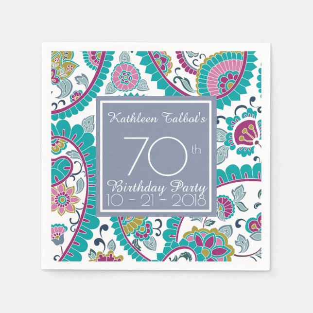 Serviettes En Papier Persian Boteh Paisley 70e Anniversaire Document de (Devant)