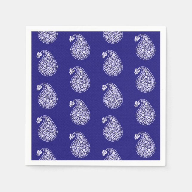 Serviettes En Papier Persian tile paisley - white on indigo blue (Devant)