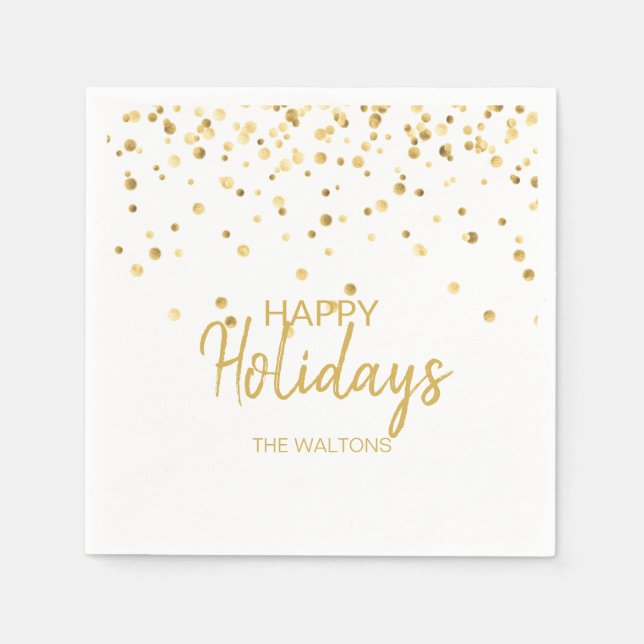 Serviettes En Papier Personnalisé Elégant Gold Confetti Joyeux vacances (Devant)