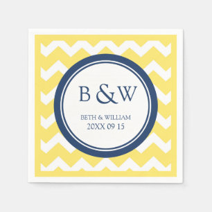 Serviettes En Papier Personnalisé Monogramme Mariage Napkin Jaune Bleu 