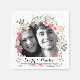 Serviettes En Papier Personnalisé votre photo Garland Floral Mariage