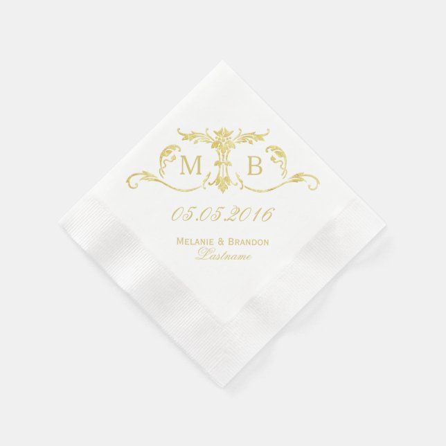 Serviettes en papier personnalisées en or monogram (Coin)