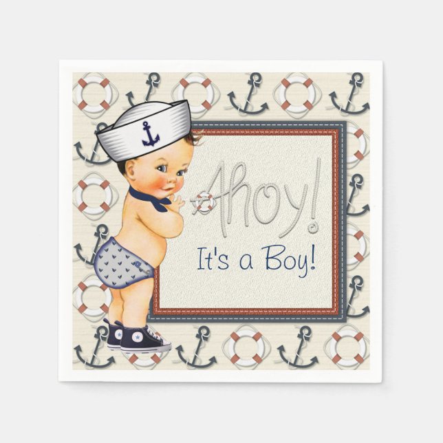 Serviettes En Papier Petit Baby shower marin (Devant)