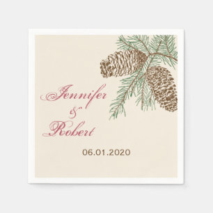 Serviettes En Papier Pine Cone Nature sur Crème Mariage Napkin