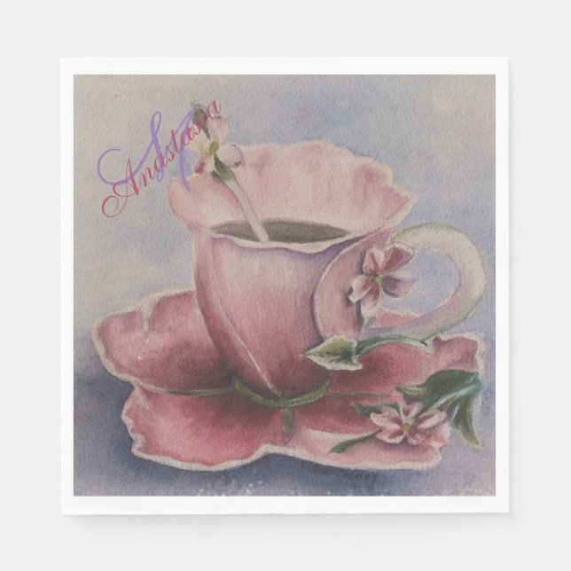 SERVIETTES EN PAPIER PINK BLOSSOM TEA CUP MONOGRAM PARTI (Devant)