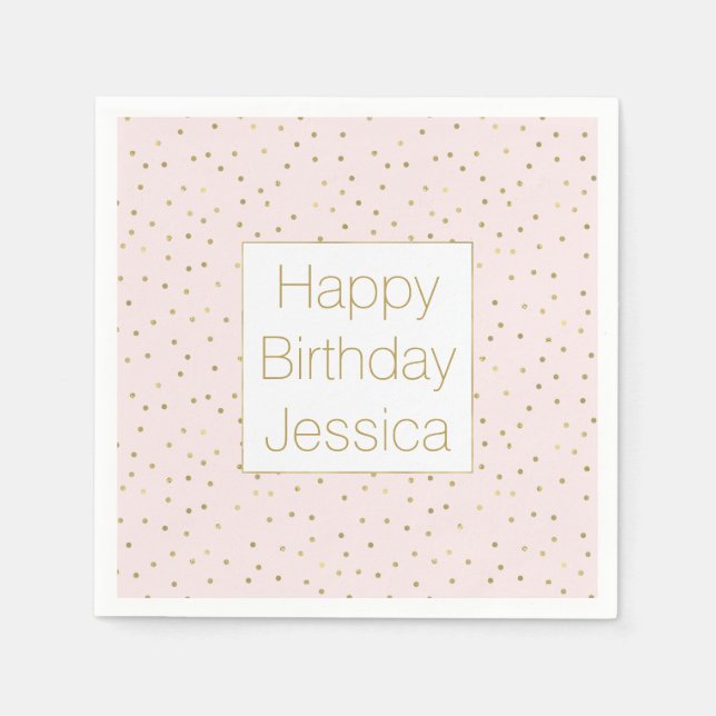 Serviettes En Papier Pink Blush Gold Sparkle Confetti Anniversaire (Devant)