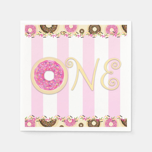 Serviettes En Papier Pink Brown Sprinkts ONE 1st Birthday Party (Devant)