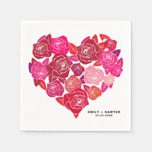 Serviettes En Papier Pink Roses Heart Cluster Mariage personnalisé