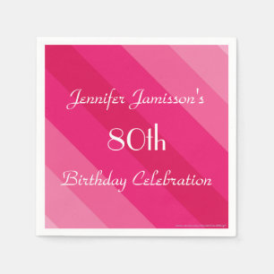 Serviettes En Papier Pink Striped, Name, 80th Birthday Party Paper