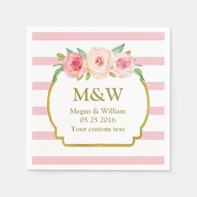 Serviettes En Papier Pink Stripes or rose Mariage (Devant)
