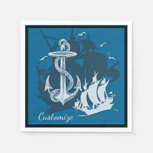 Serviettes En Papier Pirate Ship & Ancres Blanc Silhouette Napkins