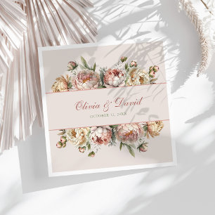 Serviettes en Papier Pivoines Rose Poussiéreux Blu