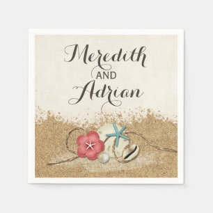 Serviettes En Papier Plage de sable Hibiscus et Coquillages Mariage Per