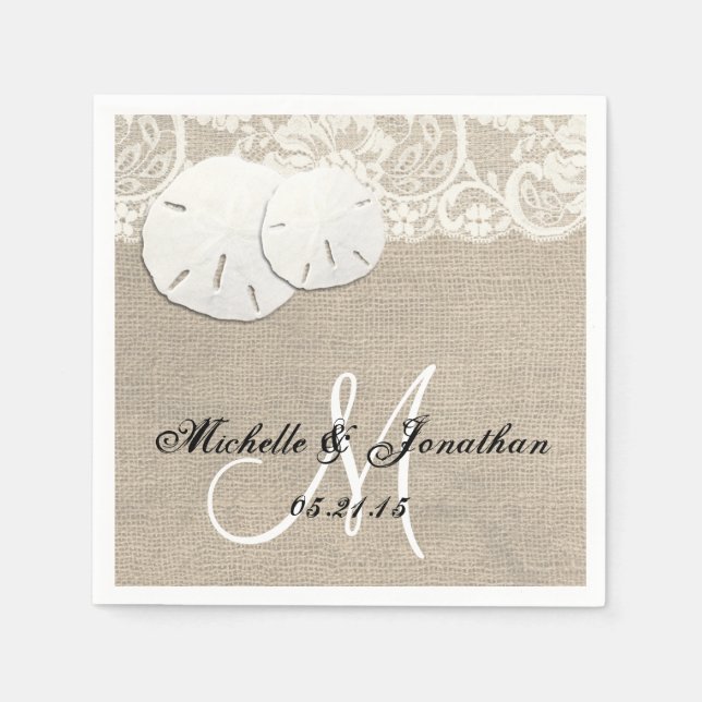 Serviettes En Papier Plage Rustique Burlap Mariage dentelle Napkin (Devant)