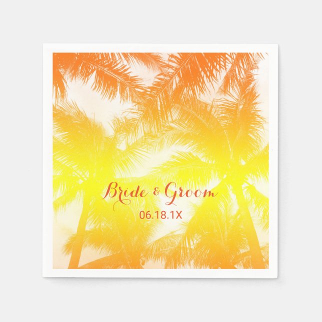 Serviettes En Papier Plage tropicale Mariage Palmiers d'or (Devant)