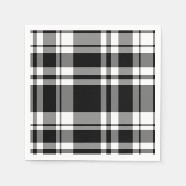 Serviettes En Papier Plaid noir et blanc (Devant)