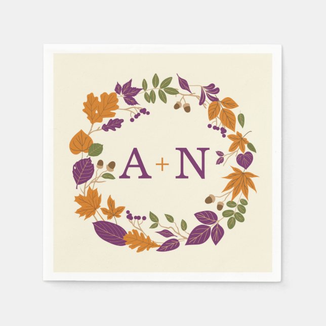 Serviettes En Papier Plum et Citrouille Automne Wreath Mariage serviett (Devant)