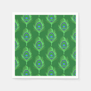 Serviettes En Papier Plumes de paon, vert citron sur vert émeraude