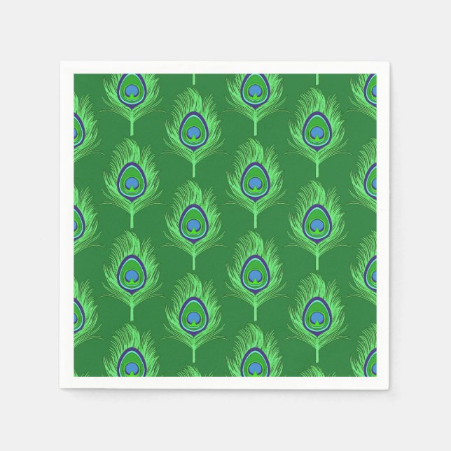 Serviettes En Papier Plumes de paon, vert citron sur vert émeraude (Devant)
