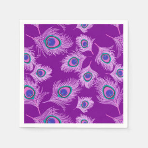 Serviettes En Papier Plumes d'orchidée Peacock sur Amethyst violet