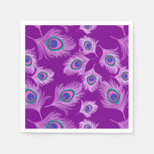 Serviettes En Papier Plumes d'orchidée Peacock sur Amethyst violet (Devant)