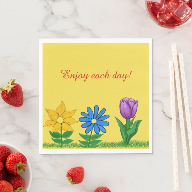 Serviettes En Papier Plutôt Jaune Bleu Violet Fleurs Jaune serviettes J (En situation)