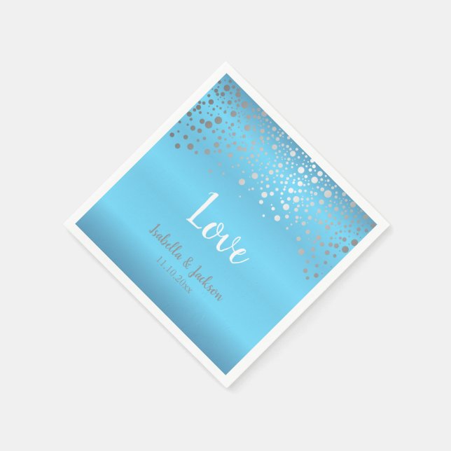 Serviettes En Papier Points Confetti Bleu Bébé et Argent (Coin)