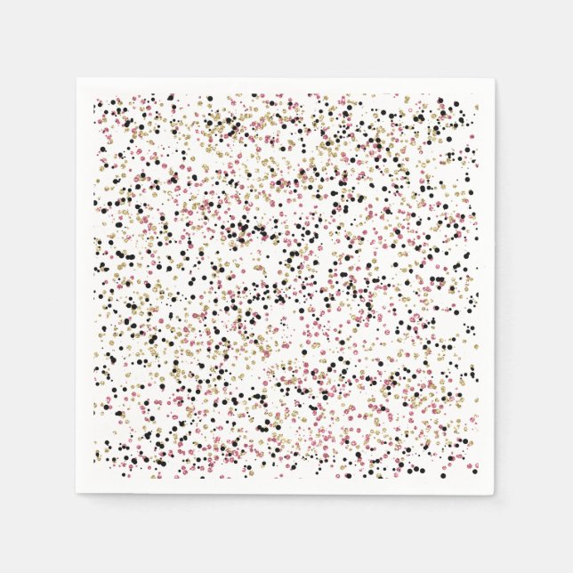 Serviettes En Papier Points Confetti Noir Rose Or Glitzy Anniversaire (Devant)