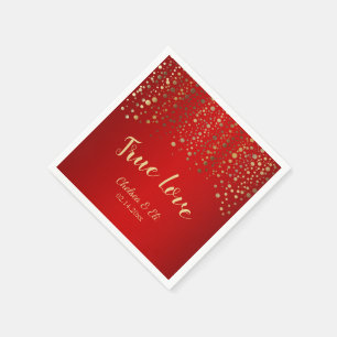 Serviettes En Papier Points confetti rouge foncé et or