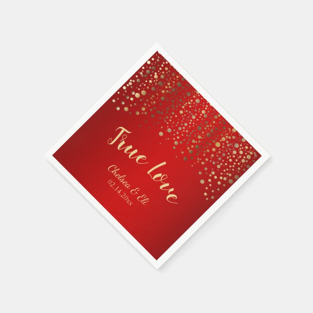 Serviettes En Papier Points confetti rouge foncé et or (Coin)
