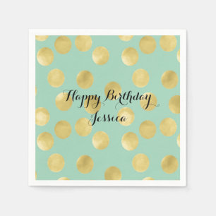 Serviettes En Papier Points de Mint et Gold Glitz Anniversaire