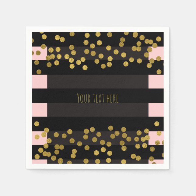 Serviettes En Papier Points Faux Gold Faux Foil Blushing Rose & Black S (Devant)