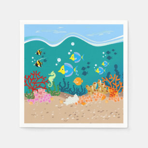 Serviettes En Papier Poisson tropical sous la mer fête d'anniversaire