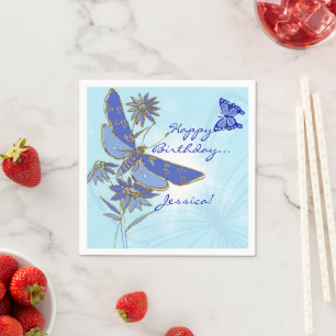 Serviettes en papier pour anniversaire Papillon Bl