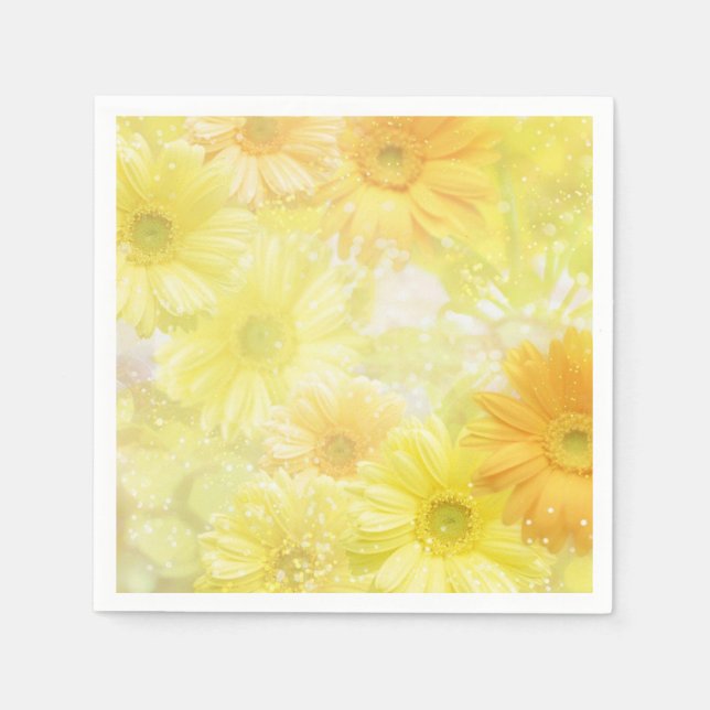Serviettes en papier pour cocktail - Fleurs jaunes (Devant)