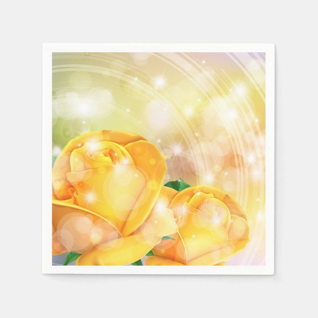 Serviettes en papier pour cocktail - Roses jaunes (Devant)