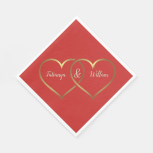 Serviettes en papier pour mariage coeurs rouges et